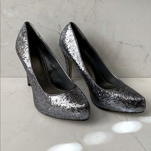 Silver Glitter Platform Heels by Cato